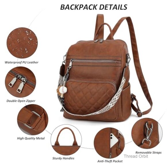 Large Convertible Leather Backpack Purse for Women - Waterproof Travel Work Bag main image 5